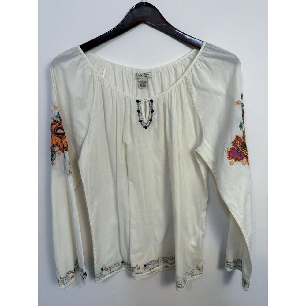 Lucky Brand Cream Long-Sleeve Embroidered Tunic with Orange & Teal Accents